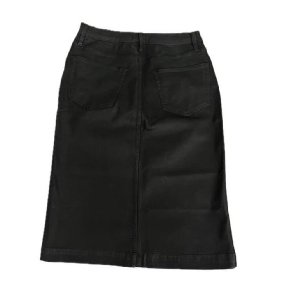 Frame Denim Coated Noir Pencil Skirt with Slit - Picture 7 of 8